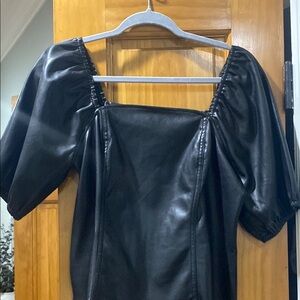 Marc Jacob's Marc New York Black Faux Leather Top with Puff Sleeves